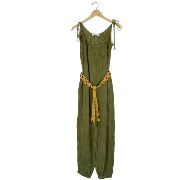 ZIMMERMANN Belted Crinkled Ramie and Cotton Blend Jumpsuit - Picture 3 of 11